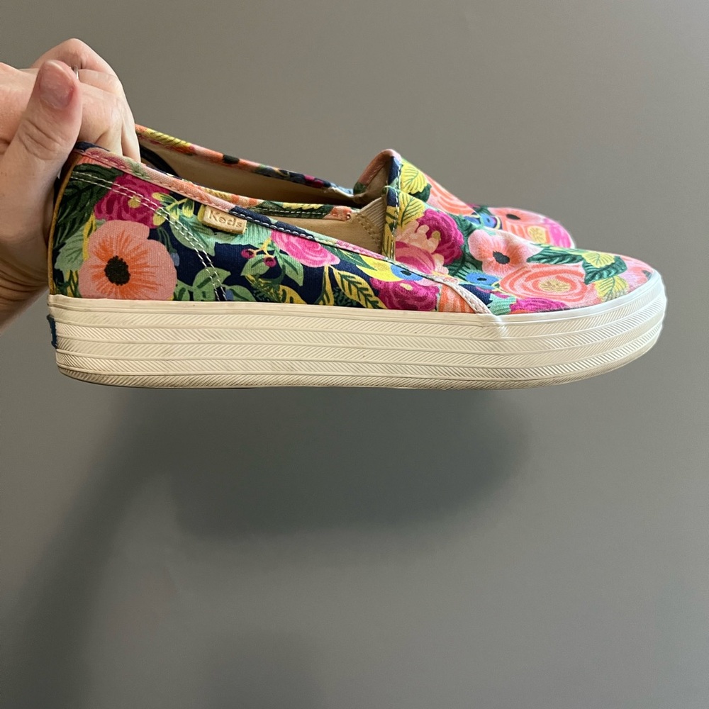 Keds x Rifle Paper Co Floral Slip-On Sneakers- Navy, Pink, Peach, Green - Picture 3 of 5